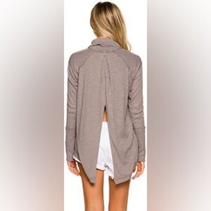 We The Free People Split Back Turtleneck Shirt Size Large Brown Boho Flowy